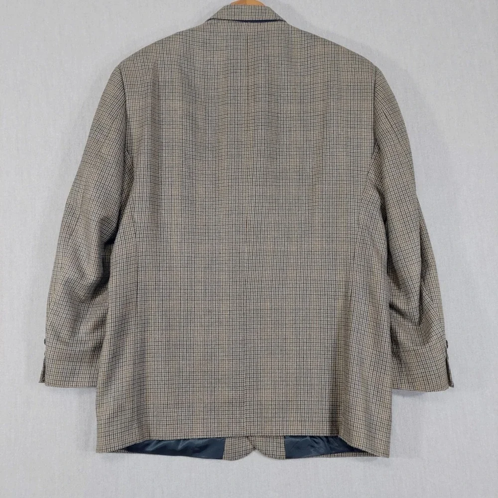 Vtg Andrew Fezza Silk Worsted Wool Sport Coat Blazer 42R Brown Houndstooth Check